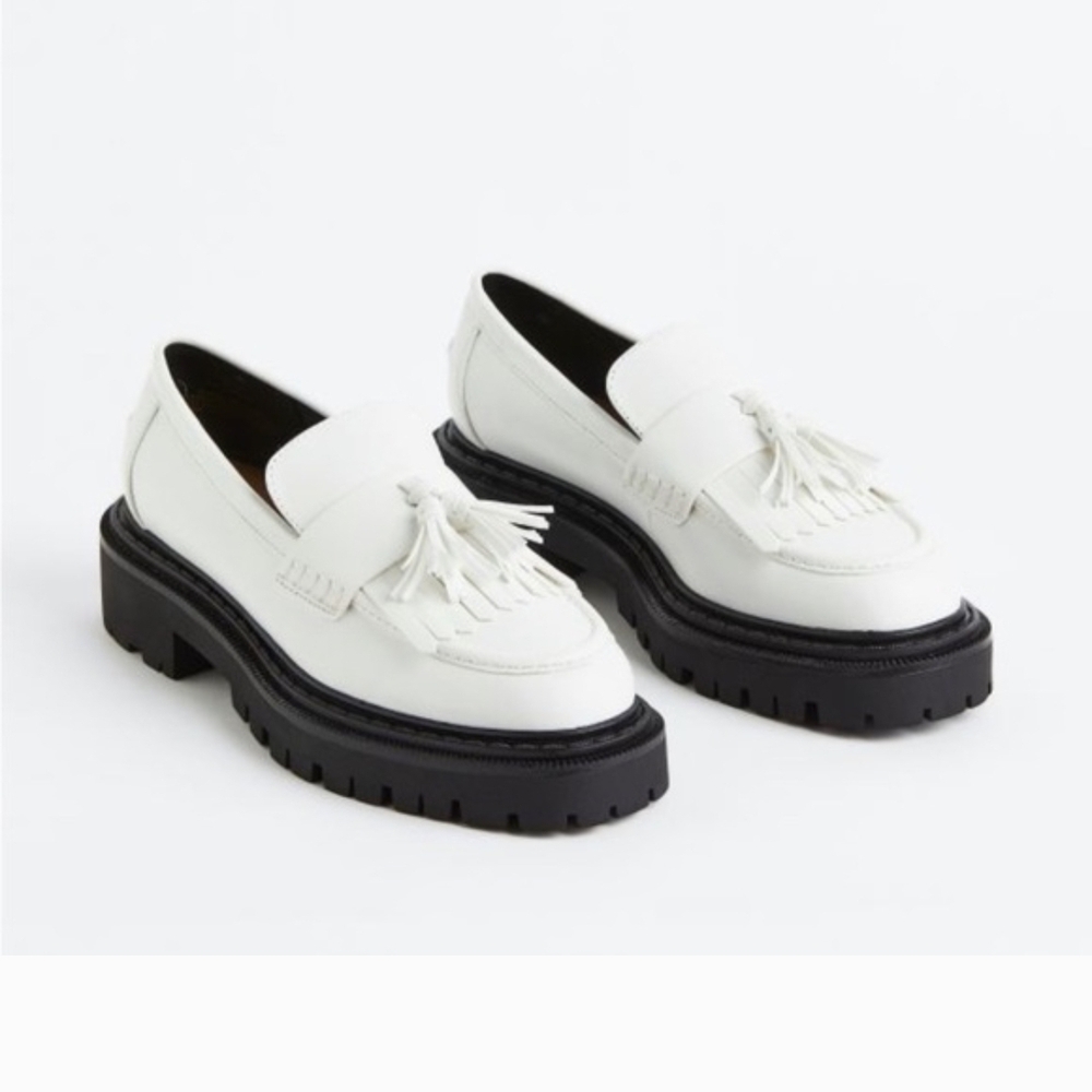White Tassel Platform Loafers for Women